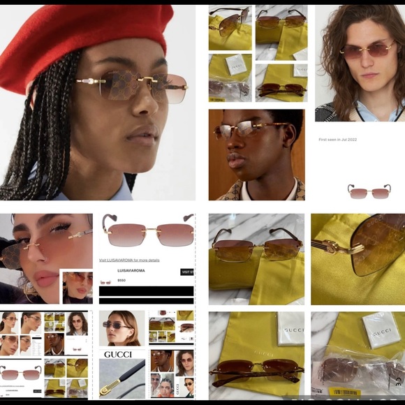 GUCCI VERY COOL ,UNISEX WITH LOGO “ GG” ON RIMLESS RECTANGULAR SUNGLASSES - Picture 4 of 16